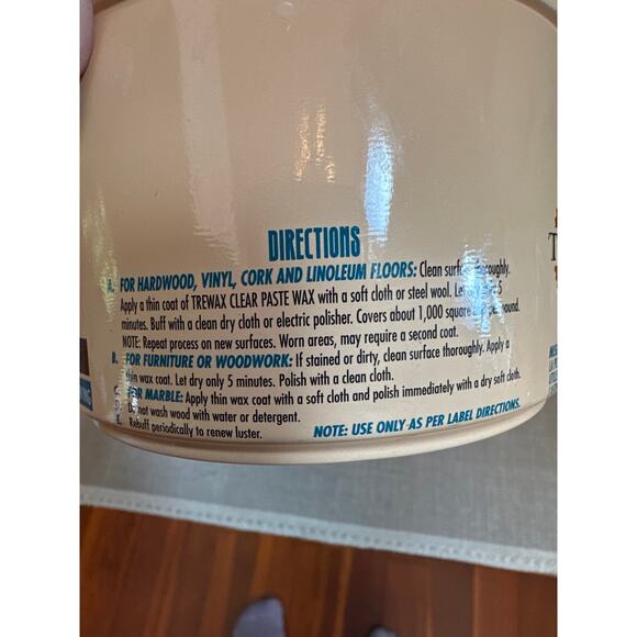 Older Trewax -Clear Paste w Carnauba for Floors Furniture Woodwork  75% full - Picture 2 of 7